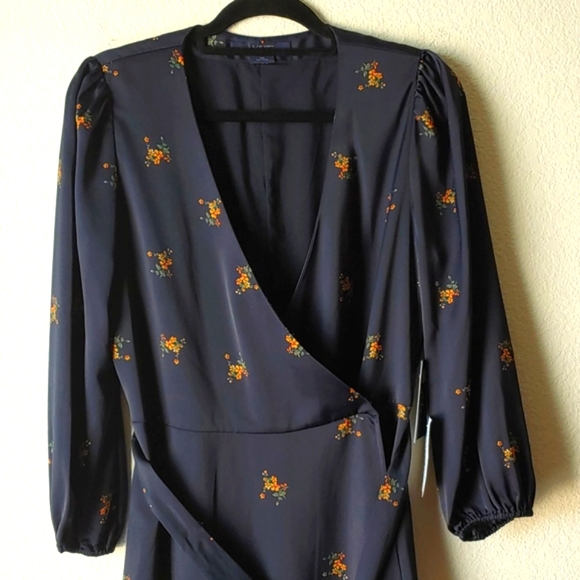 NWT Navy Wrap Floral Vintage Western Style Dress - Picture 3 of 11